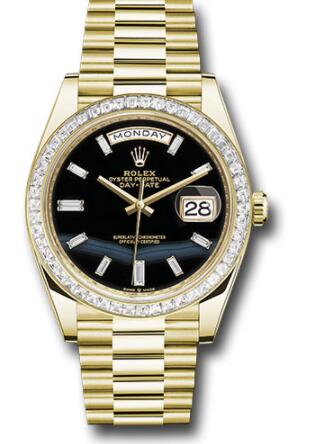 Replica Rolex Yellow Gold Day-Date 40 Watch 228398tbr Diamond Bezel Onyx Dial President Bracelet